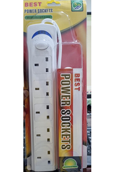 Biki 5 مقابس كهربائية، طول السلك 5 أمتار، 1700 واط، 33 × 6 × 3 سم