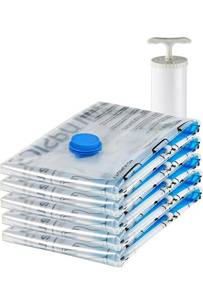 Amazon basics Vacuum Storage Bags with Hand Pump, 5-Pack, Medium, Sky Blue