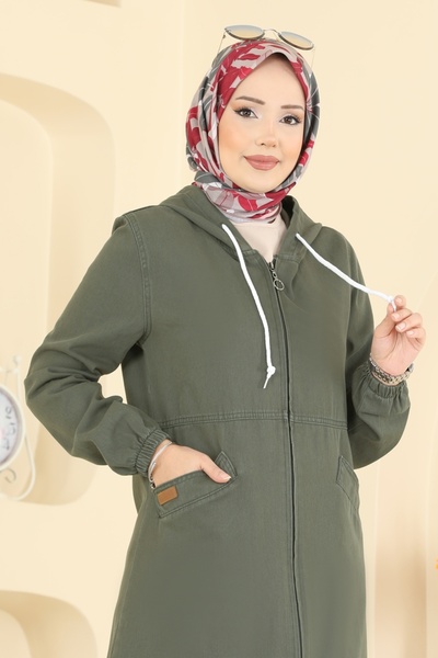 ModaMerve Manşeti Lastikli Gabardin Kap 7917ORG1169-MS Haki