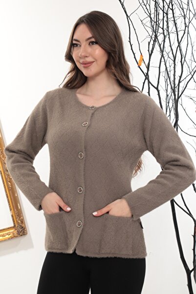 GÖMLEK GALERİSİ Women's Angora Argyle Patterned Crew Neck Cardigan Standard F...