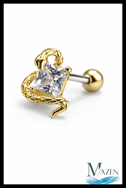 MAZEN Kare Zirkon Taşlı Yılan Tragus Helix Piercing | Viper Square | 316L Çel...