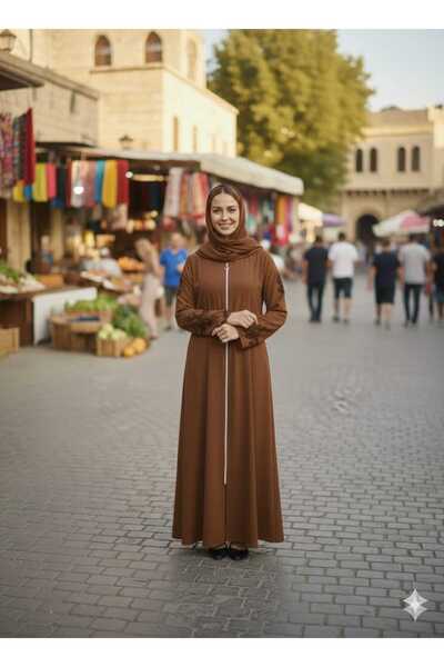 Hakko Kendinden Başörtülü Şallı Dantel Detay Ferace Namazlık