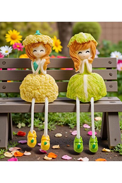 ELSELİFE Sallanan Ayaklı Karnabahar Lahana Gövdeli 2’li Biblo Seti 20 cm Deko...