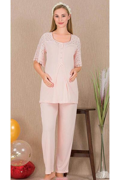 REN Дамски комплект пижама с къси ръкави за бременни и след раждане, с копчет...