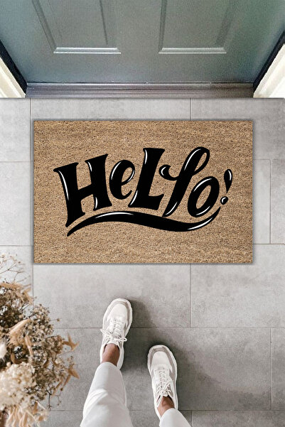 Rugmood سجادة مدخل حديثة بطباعة رقمية - مكتوب عليها 'مرحبًا' - سجادة أمام الب...