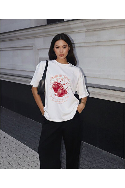 LORVEX Çilek 1967 Printed Oversize Unisex Βαμβακερό T-shirt - Μπλουζάκι