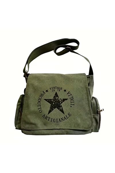 Toum Geantă vintage Star cu imprimeu unisex verde