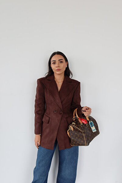 Özge Özgenç Double Pocket Suede Jacket with Stitched Front and Back