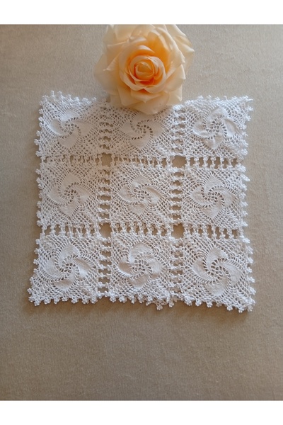 Pervin Ablacım White Lace Hand-Knitted 2-Piece Room Set