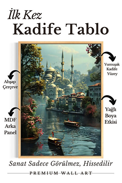 ARTAN GALLERY İtalyan Kadife İstanbul Boğazı Tablosu | Cami & Vapur Manzarası...