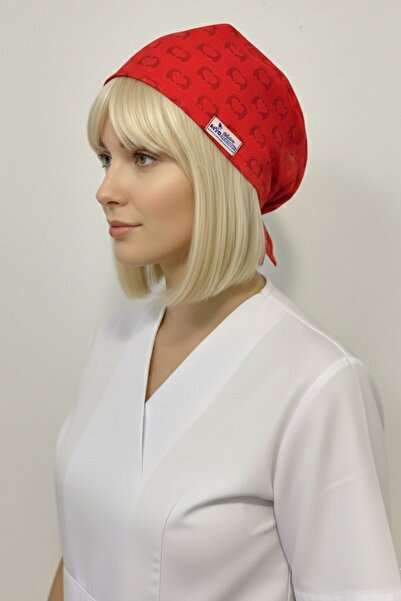 Nur Medikal Giyim Unisex Kırmızı Kalpler Desenli Doktor Hemşire Hastane Medik...