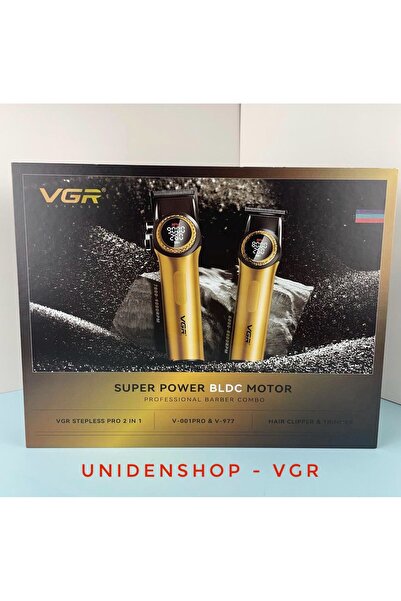 VGR V-001 - V977 PRO Profesyonel Saç Sakal Kesme Makinası 2 Lİ SET GOLD