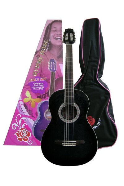 VALENCIA Gypsy Rose GRC1KCBK Klasik Gitar Seti (Siyah) | 7/8 Boyut - İnce Sap...