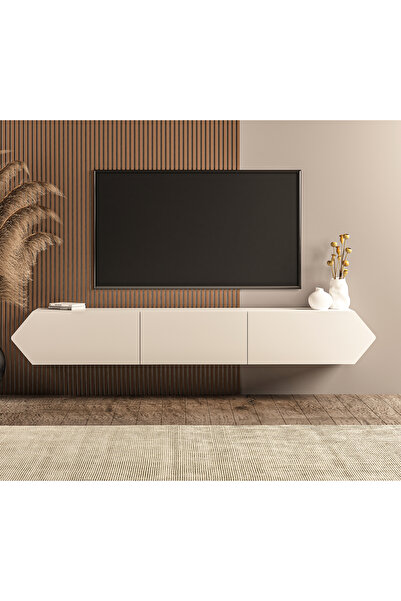 MERT SERT MOBİLYA Biga Tv Sehpası, 210cm Oval Kapak Tv Ünitesi, Beyaz