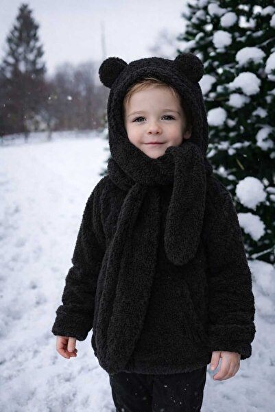 BEBEĞİME ÇORAP Eșarfă de pluș cu glugă pentru copii Beanie Welsoft Fleece Gul...