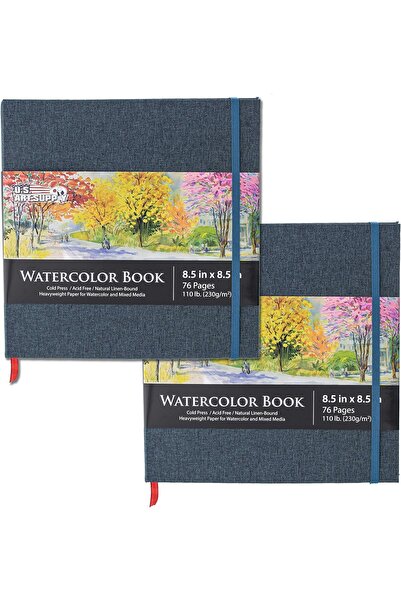 U.S. Art Supply - دفتر رسم بالألوان المائية 8.5 × 8.5 بوصة