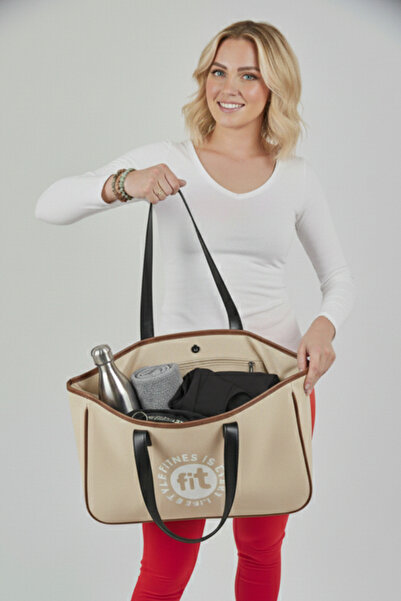 woys Beige Color Women's Sports Bag with Shoulder Strap - Fitness, Pilates, G...
