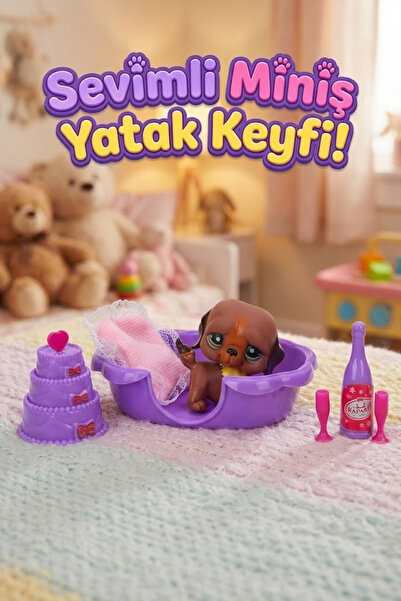craftivio Sevimli Miniş Köpek Figürü ve Yatak Odası Oyun Seti - Aksesuarlı Ev...