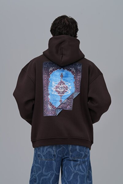 fame-stoned Center Motif Printed Embroidered 100% Cotton Hooded Unisex Oversi...