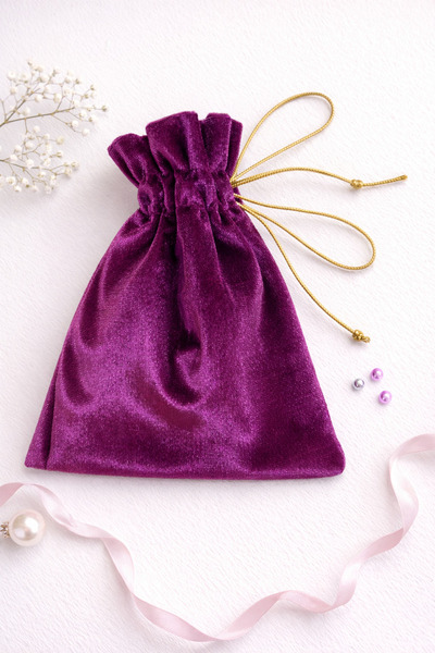 Buemshop Amora Mini Kese 10x15 cm | Kadife Hediye & Takı Kesesi – Mor Şık Sunum