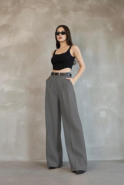 HA-KA GİYİM Women's Palazzo Pleated Pants Imported Doubleface Fabric High Qua...