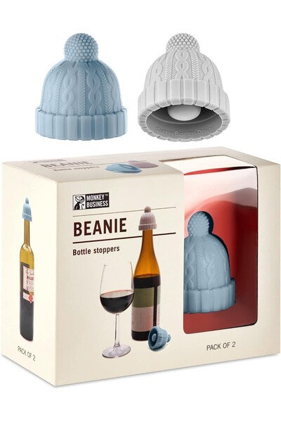 NEALDİN Beret Designed Silicone Wine Bottle Stopper Set of 2 Bpa Free Blue Gray