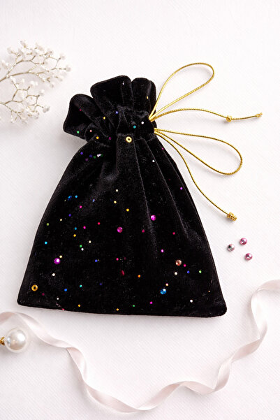 Buemshop Midnight Spark Mini Kese 10x15 cm | Işıltılı Kadife Hediye & Takı Ke...