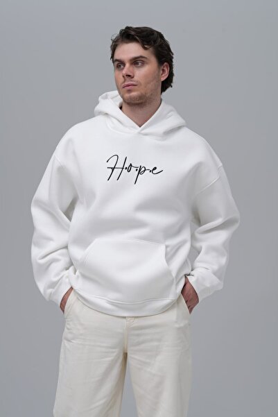 fame-stoned Hope Motif Printed Embroidered 100% Cotton Hooded Unisex Oversize...
