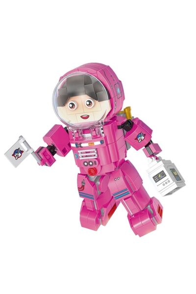 Premium مجسم رائد فضاء وردي من مكعبات البناء - لعبة بناء مستكشف الفضاء للأطفا...