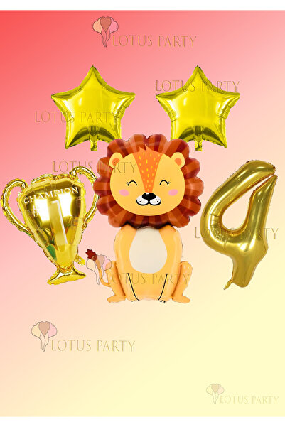 LOTUS PARTY Lion Balloon Trophy Balloon Gold Number Balloon Gold Star Balloon...