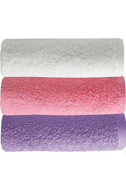 Mira Home مجموعة من 3 مناشف وجه ملونة سادة 100% قطن 50x90 سم أرجواني-وردي-أبيض