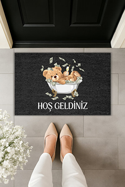 Dormot Modern Digital Print Doormat - Teddy Bear Bathtub Money Welcome - Fron...
