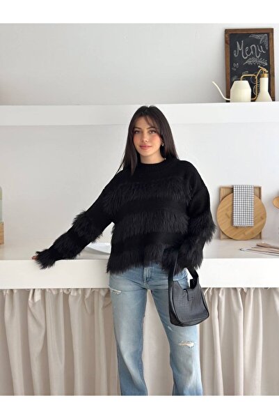 ABBA Crew Neck Beard Rope Detailed Knitwear Sweater