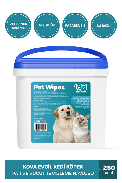 muvicado Kedi ve Köpekler İçin Kova Islak Mendil Evcil Hayvan Vücut Deri Pati...