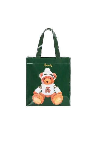 Generic Harrods Handbag - Green with Cute Bear - Smalll