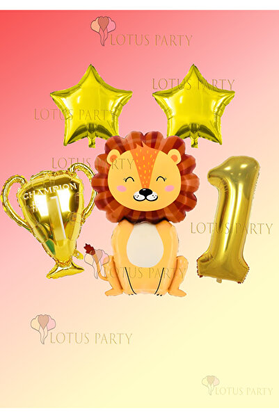LOTUS PARTY Aslan Balon Kupa Balon Gold Rakam Balon Gold Yıldız Balon Şampiyo...