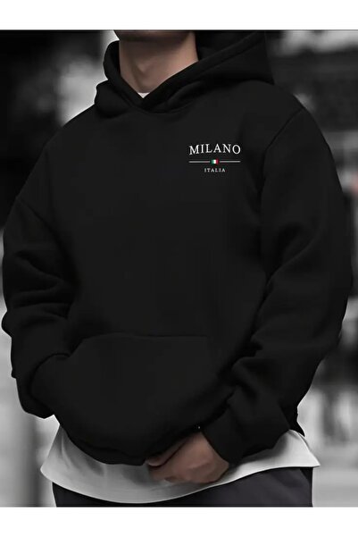 FUFLUNS Minimal Milano Printed Oversize Unisex Women/Men Capu Hooded Atshi̇rt