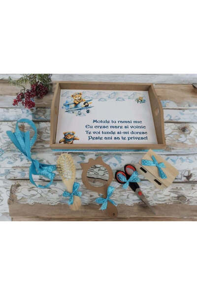 OBSIDION Set tavita taiere mot/turta cu print, 6 piese - Turquoise Teddy