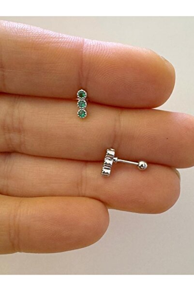 Arescollection 1 ADET yeşil ZİRKON TAŞLI ÇELİK TRAGUS HELİX LOBE UYUMLU PİERCİNG