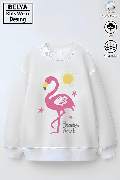 Belya Kids Wear Full Pattern Oversized Girls' Cotton 3-Thread Fabric Flamingo...