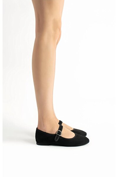 Eleanor Louise حذاء باليرينا ماري جين من جلد الغزال الأسود للنساء