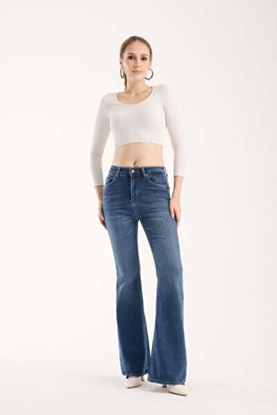 Store High Waist Flared Women's Jean Pants Stretchy L Stretch Fabric Blue Fla...