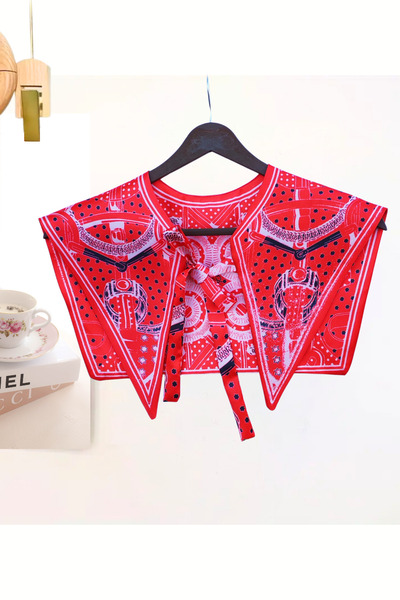 nurfemina Luxury Equestrian Themed Shoulder Shawl with Red Chain and Belt Pat...