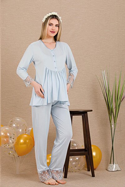 REN Women's 2-piece long sleeve maternity & nursing pajama set, button-down, ...