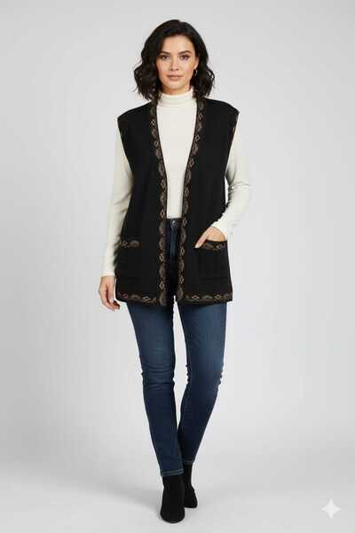 Uludağ Triko Жіночий чорний сталевий плетений жилет з візерунком
