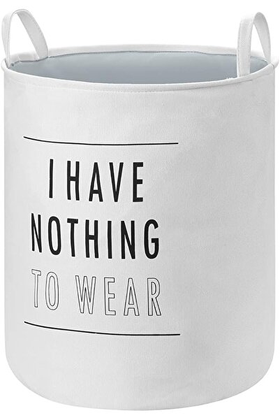 Lawazim Round Laundry Basket with Printed Letters - White Color, Size 40*50 c...