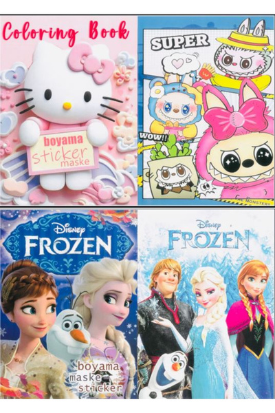 Deniz Oyuncak 2 adet elsa 1 adet hello kıtty 1 adet labubu stickerlı maskeli ...