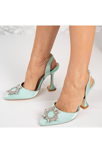 Sofia Store Women's satin shoes with asymmetric heel and brooch Sienna