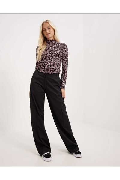 Msch Copenhagen Top cu guler inalt MSCH, Malena, negru cu imprimeu floral, material moale si elastic, slim fit