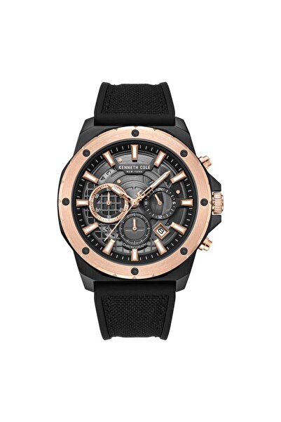 Kenneth Cole New York ساعة هوليس كرونوغراف للرجال، مينا أسود، سوار من السيليك...